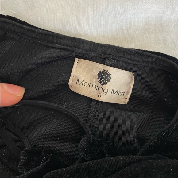 Morning Mist stretch velvet, black, mini dress with criss-cross, low back - Picture 10 of 11